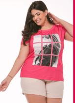 Camiseta t-shirt Plus Size Com Rosto Strass TAM M Cor Pink Camiseta t-shirt Plus Size Com Rosto Strass TAM M Cor Pink