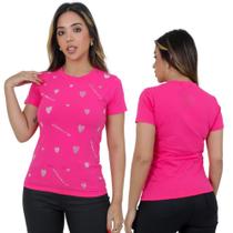 Camiseta T-shirt Strass Corações Feminino