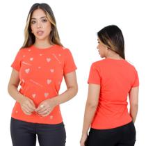 Camiseta T-shirt Strass Corações Feminino