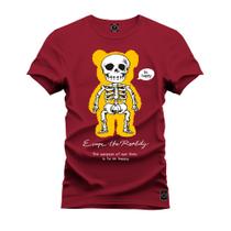 Camiseta T-Shirt Unissex Eestampada Algodão Urso Caveira Bolada Chok