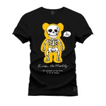 Camiseta T-Shirt Unissex Eestampada Algodão Urso Caveira Bolada Chok