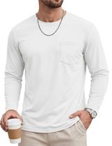 Camiseta TACVASEN de manga comprida para homens com gola redonda branca Camiseta TACVASEN de manga comprida para homens com gola redonda branca