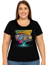 Camiseta Temática Flash Back Estampa Fitas Tamanho Plus Size