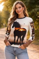 Camiseta Térmica Cavalos Manga Longa - Duagro Tamanho:MCor:Branco Camiseta Térmica Cavalos Manga Longa - Duagro Tamanho:MCor:Branco