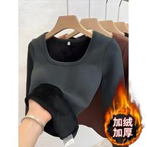 Camiseta Térmica De Inverno Feminina Em Fleece Com Gola Quadrada Pullover Casual