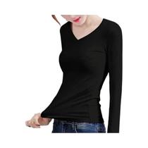 Camiseta Térmica Feminina De Inverno Com Gola Alta E Manga Longa, Pullover Sólido