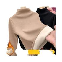 Camiseta Térmica Feminina De Manga Longa Com Gola Alta Pullover Outono Inverno Grossa Básica