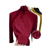 Camiseta Térmica Feminina De Manga Longa Grossa E Quente Com Gola Alta Para Outono/Inverno Com Fibra