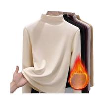 Camiseta Térmica Feminina De Manga Longa Grossa E Quente Para Outono/Inverno, Ajuste Slim, Gola Alta