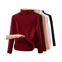 Camiseta Térmica Feminina De Manga Longa Grossa E Quente Para Outono Inverno Com Gola Alta