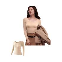 Camiseta Térmica Feminina De Manga Longa Pullover Em Elastano Casual Básica Para Inverno E Outono