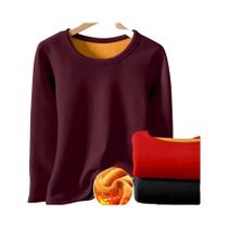 Camiseta Térmica Feminina Forrada Com Fleece, Gola Redonda, Camada Base Para Outono/Inverno, Blusa