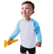 Camiseta Térmica Infantil Proteção Solar Uv50+ Tam 1 Ao 6 Branca com Azul Bebê - Outdoor Sports