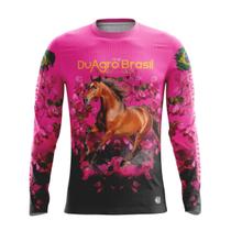 Camiseta Térmica Manga Longa Feminina DuAgro Cavalo e Flores Camiseta Térmica Manga Longa Feminina DuAgro Cavalo e Flores