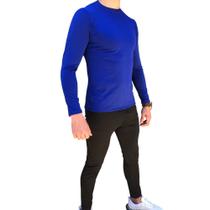 Camiseta Térmica Segunda Pele Azul + Calça Térmica Preta Segunda Pele