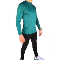 Camiseta Térmica Verde Segunda Pele + Calça Térmica Preta Segunda Pele - Epm Sports