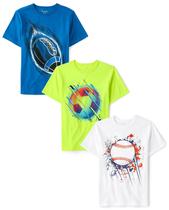 Camiseta The Children's Place Boys Sports, pacote com 3 unidades, azul, tamanho P Camiseta The Children's Place Boys Sports, pacote com 3 unidades, azul, tamanho P