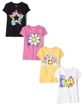 Camiseta The Children's Place de manga curta, pacote com 4, para meninas de 5/6 anos