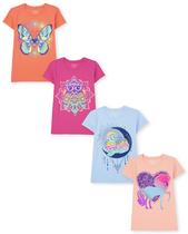 Camiseta The Children's Place Girls Animal, pacote com 4 unidades, tamanho P