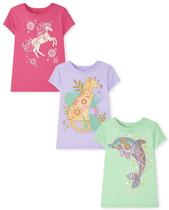 Camiseta The Children's Place Girls de manga curta, pacote com 3 unidades, tamanho 10/12