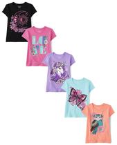 Camiseta The Children's Place Girls de manga curta, pacote com 5 unidades, 7-8Y Camiseta The Children's Place Girls de manga curta, pacote com 5 unidades, 7-8Y