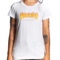 Camiseta Thrasher Feminina Flame Logo Branco