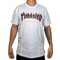 Camiseta Thrasher Skate Mag Double Flame Neon Branco