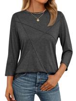 Camiseta TICTICMISS com gola redonda e manga 3/4 para mulheres, carvão vegetal Camiseta TICTICMISS com gola redonda e manga 3/4 para mulheres, carvão vegetal