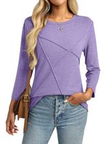 Camiseta TICTICMISS de manga 3/4 para mulheres com gola redonda, lavanda Camiseta TICTICMISS de manga 3/4 para mulheres com gola redonda, lavanda