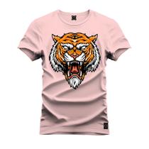 Camiseta Tigre Boca Furiosa Plus Size Extra Grande Gola Redonda Estampada Varias Cores