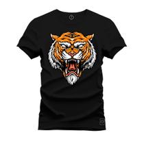 Camiseta Tigre Boca Furiosa Plus Size Extra Grande Gola Redonda Estampada Varias Cores