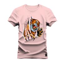 Camiseta Tigre Garras Estampada Algodão Confortável 30.1 Penteada