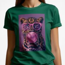 Camiseta Tigre Óculos Rosa Chiclete Estampa Premium Algodão Confortável Casual Moderno
