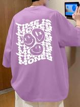 Camiseta Timeis Money Blusa Oversized Desenho Estampa Grafica Frente Costas Tempo é Dinheiro Smile Sorridente Manga Curt