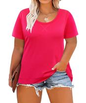 Camiseta TIYOMI Plus Size rosa choque de manga curta para mulheres 5GG Camiseta TIYOMI Plus Size rosa choque de manga curta para mulheres 5GG