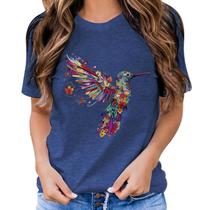 Camiseta Toklorklor Hummingbird Graphic Summer para mulheres azul Camiseta Toklorklor Hummingbird Graphic Summer para mulheres azul