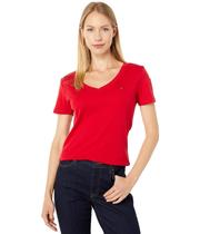 Camiseta Tommy Hilfiger Feminina - Decote V, Vermelha Escarlate, Tamanho P