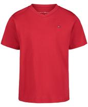 Camiseta Tommy Hilfiger masculina de manga curta com decote em V escarlate 3T