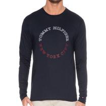 Camiseta Tommy Hilfiger Monotype Roundle Manga Longa Azul Marinho