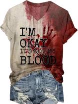 Camiseta TOTWOW I'm Ok It's Not My Blood feminina com decote em V