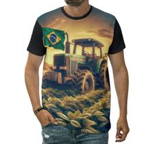 Camiseta Trator Na Zona Rural Bandeira Brasil Agro Natureza