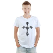 Camiseta Tribal Cruz Camisa Personalizada Blusa Adulto Algodão com Poliéster