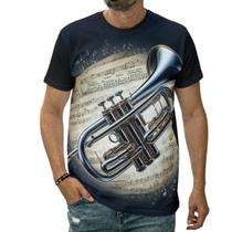 Camiseta Trompete Instrumento Musical Sopro Partitura Música