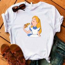 Camiseta Tshirt Alice No Pais Das Maravilhas Comendo Pizza Desenho Tumblr