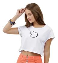 Camiseta TShirt Cropped Feminina Com Estampa De Coração De Patinha
