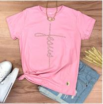 Camiseta Tshirt Feminina Rosa Jesus Strass Camiseta Tshirt Feminina Rosa Jesus Strass