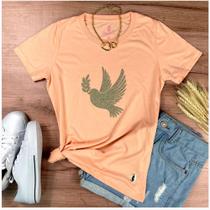 Camiseta Tshirt Feminina Salmão Pomba da Paz Camiseta Tshirt Feminina Salmão Pomba da Paz