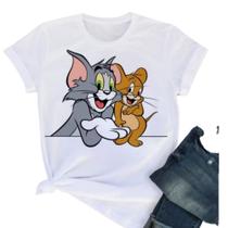Camiseta Tshirt Feminina Tom E Jerry Com Aplicação De Brilho