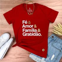 Camiseta Tshirt Feminina Vermelha Fé & Amor Dourado Camiseta Tshirt Feminina Vermelha Fé & Amor Dourado