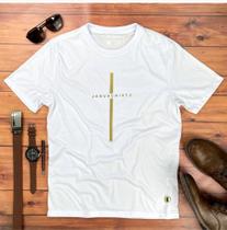 Camiseta Tshirt Masculina Branca Cruz Dourada Jesus Cristo